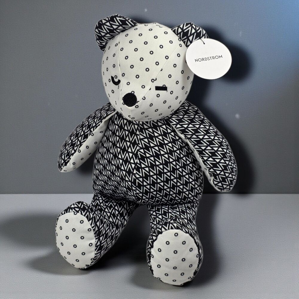 Nordstrom Black White Teddy Bear Plush 17” Modern Baby High Contrast NWT